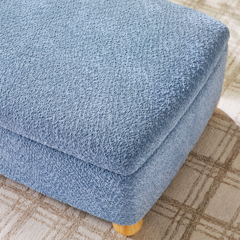  Contemporary Bouclé Upholstered Large Storage Ottoman With EZ Assembly Wood Legs, Blue