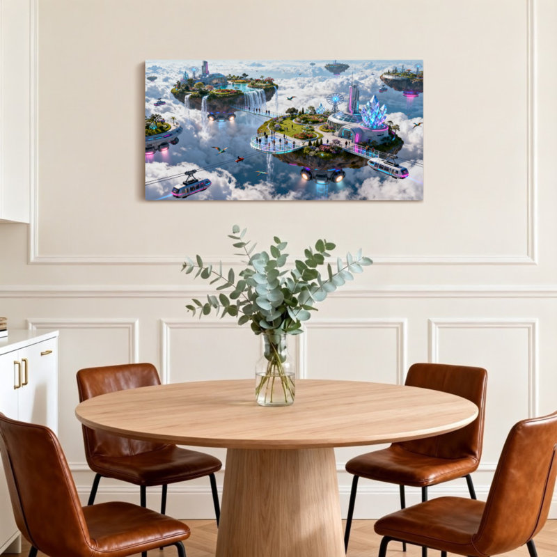 «Fantasy & Sci-Fi Floating Islands Sky City Futuristic Landscape Hover Trains Cloudscape Fantasy World», reproduction d'art sur toile