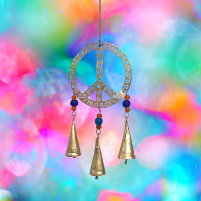 Peace Sign Bell Chime in Burnt Gold