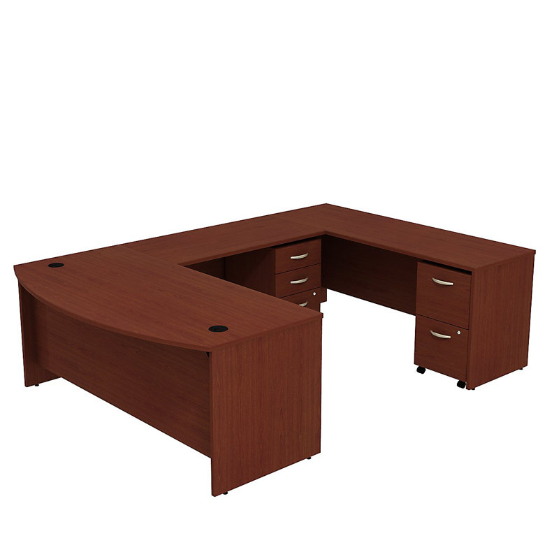 Bureau en U à devant arqué avec classeurs mobiles Series C de l 72 po x P 36 po, Acajou / acajou