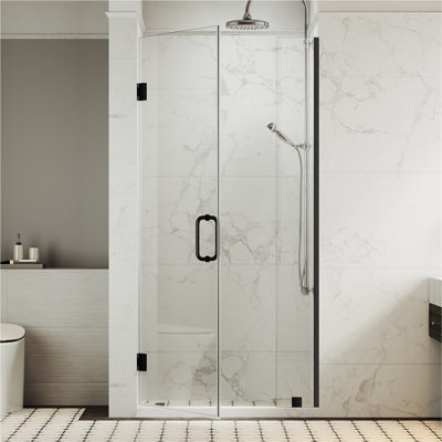 54-1/8 to 55 in W x 80 in H Frameless Swing Shower Door in Matte Black in With Double 3/8" (10mm) Certified Tempered Clear Glass UKH07-55x80-MBL-B