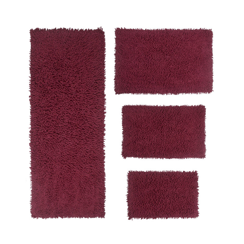 Tapis de bain 100% coton lavable à la machine Fantasia (ensemble de 4), Rouge