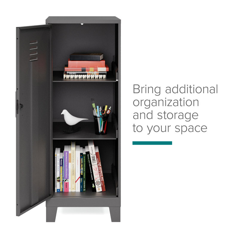 Black 42.5" High Metal Storage Locker Cabinet with 3 Shelves