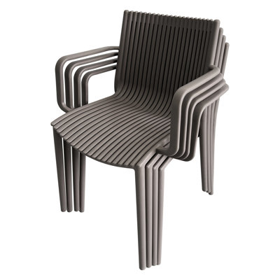 4Pcs All-Weather Plastic Armchairs In Warm Grey, Ergonomic Slatted Back, Pp, -, , 300+ Lbs Support, Non-Slip Foot Pads, Stackable, Assembly-, Ideal For Garden And Balcony 4Pcs, Modern Grey Armchairs,