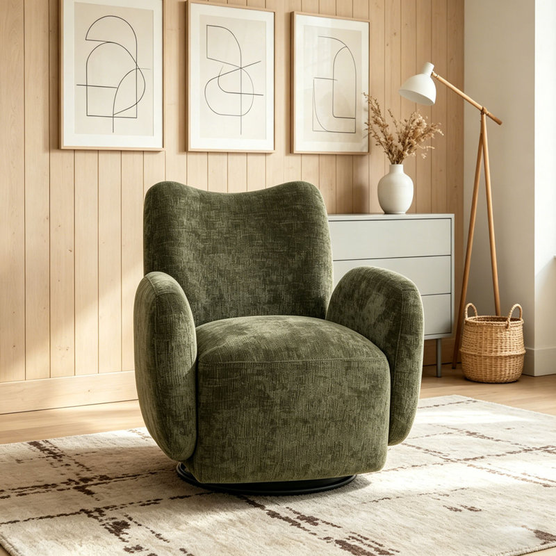 Fauteuil d'appoint pivotant à 360 °, Vert olive