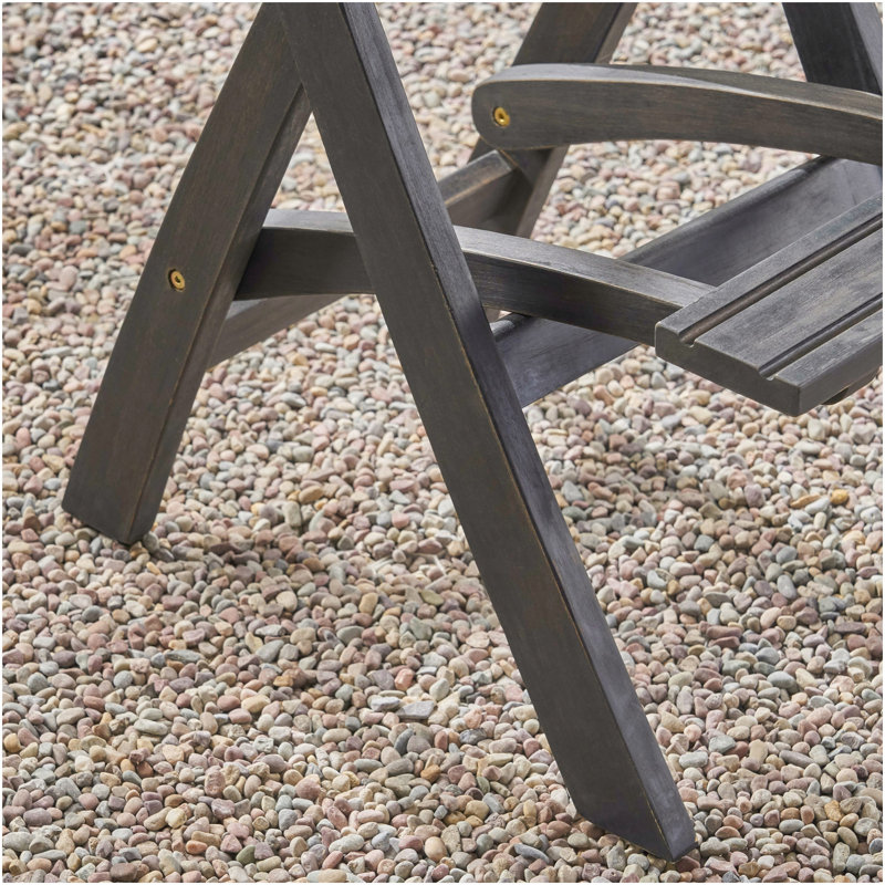 41.75" Outdoor Folding Acacia Wood Barstools With PE Rattan Backrest And Seat, Dark Grey Finish (Set Of 2)