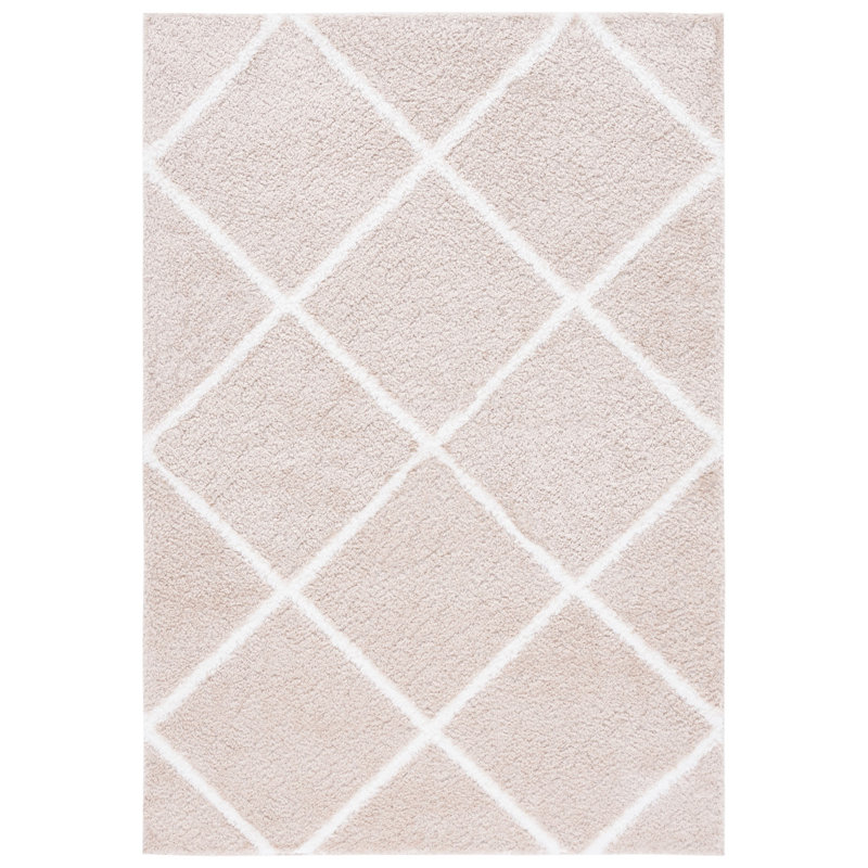 Geometric Power Loom Beige/White Area Rug, Rectangle 6'7" x 8'7"