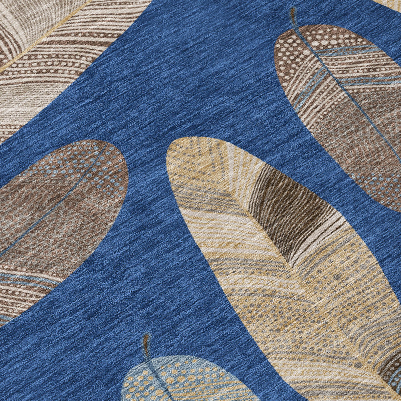 Machine Washable Indoor/Outdoor Chantille ACN2649 Botanical Rug, 3' x 5', Navy