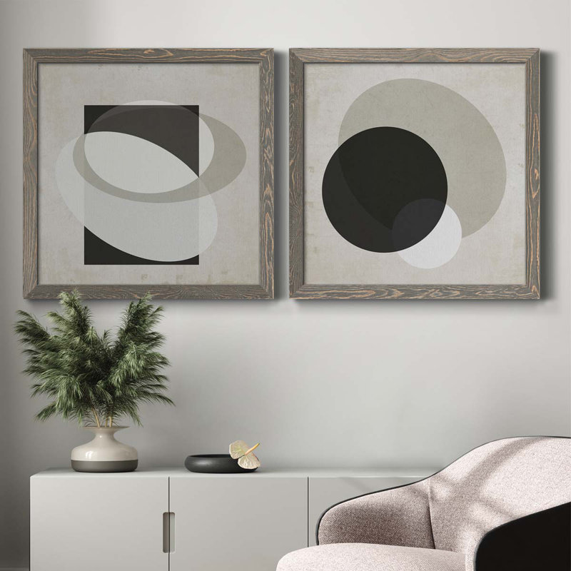Moderniste Neutre III, ensemble de 2 reproductions d'art sur toile encadrées, Toile avec cadre gris