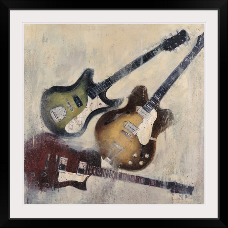 «Guitars I» par Joseph Cates, reproduction d'art, H 20" x l 20" x P 1", Cadre noir