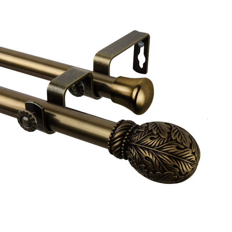 Ensemble de tringle à rideaux double et quincaillerie pour fenêtre d’angle Gravesend, L 48 po x l 84 po, Laiton antique