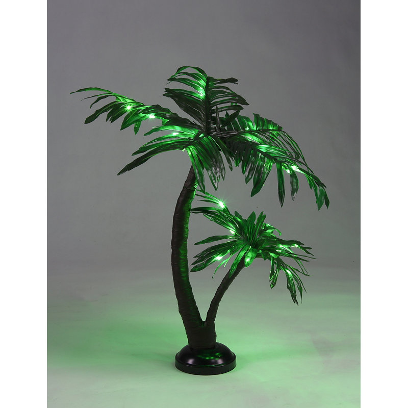24" Green Silk Palm Tree Bonsai with LED Lights