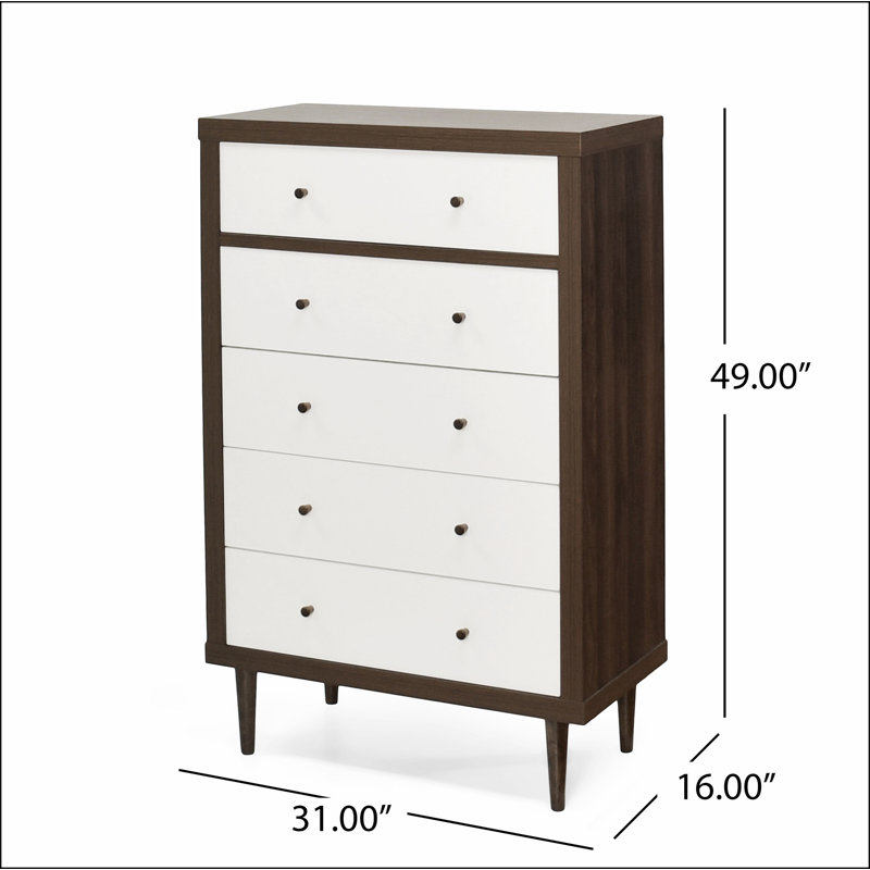 Commode 5 tiroirs Nordic, Brun / Blanc