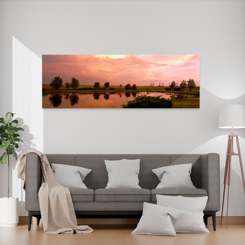 «Country Pond Il Serene Tranquil Abstract Landscape Sunset», art mural, H 20 po x l 60 po