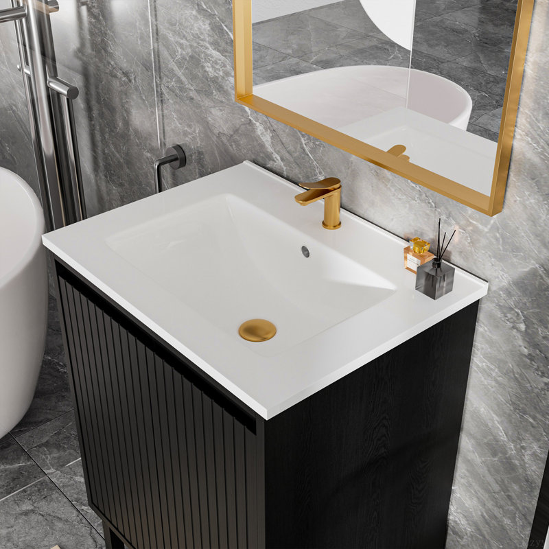 Meuble-lavabo de salle de bain sans lavabo, Noir mat, 23"