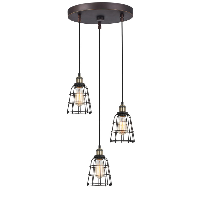 Luminaire suspendu en forme de cloche 3 lumières Pinnix, Laiton antique / Bronze