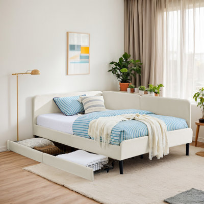Upholstered Daybed With Drawers and Adjustable Side Boards (Without Mattress)