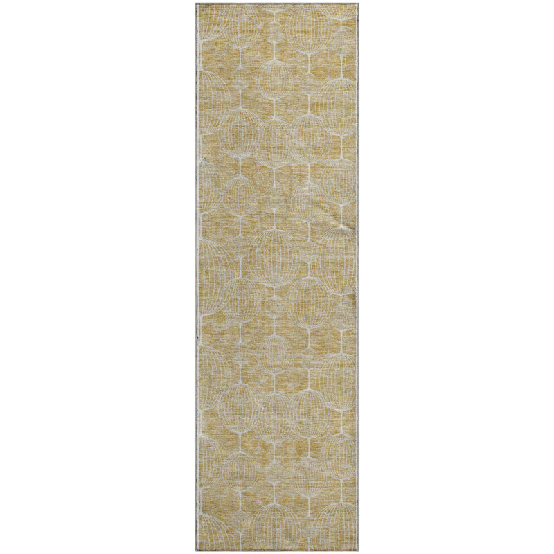 Premium Machine Washable Prisco Gold Rug, Runner 2'3" x 7'6"
