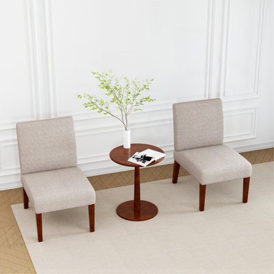 Fabric Accent Chair Set Of 2 With Round Wood Table, Decorative Slipper Chair Vanity Chair For Bedroom Home Office, Corner Side Chair