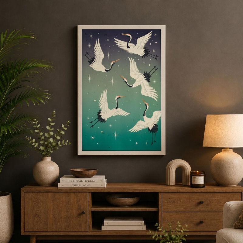 Flight of the Cranes Coastal - Wrapped Canvas, 30x20 - 76.2 x 50.8 cm, Sage Border