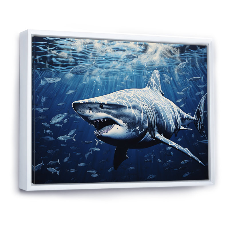 " Bull Shark Depths Photography ", White Floater Framed, 24" H x 32" W x 1" D