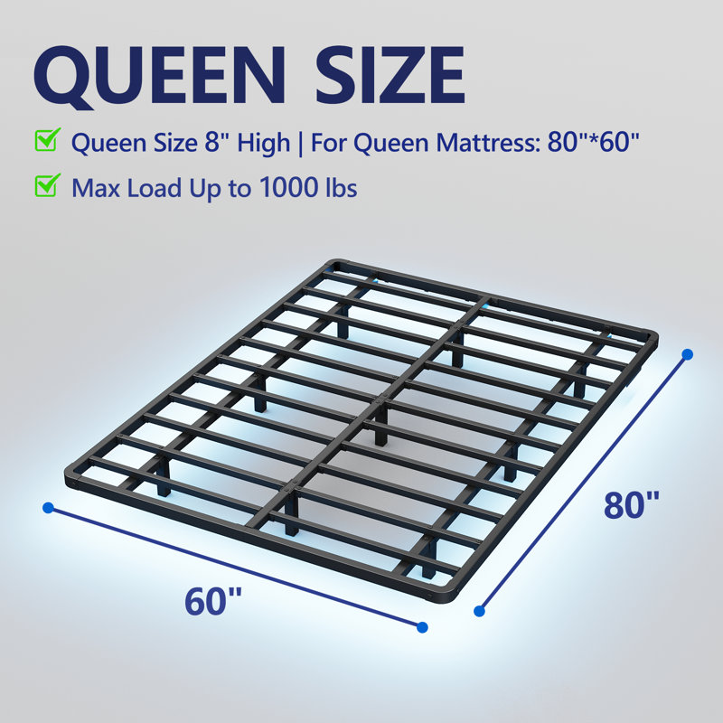 Black Queen Floating Bed Frame with LED Lights and Metal Slats