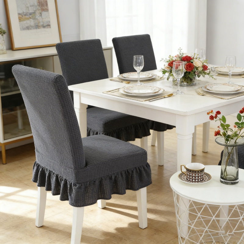 3 PCS Stretch Parsons Dining Chair Covers with Ruffled Skirt, Elastic Slipcovers for High Back Chairs, Wrinkle-Resistant Fabric Protection for Dining Room, Restaurant, Banquet