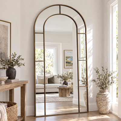 Miroir pleine longueur, miroir de plancher arqué, fenêtre décorative, cadre en métal