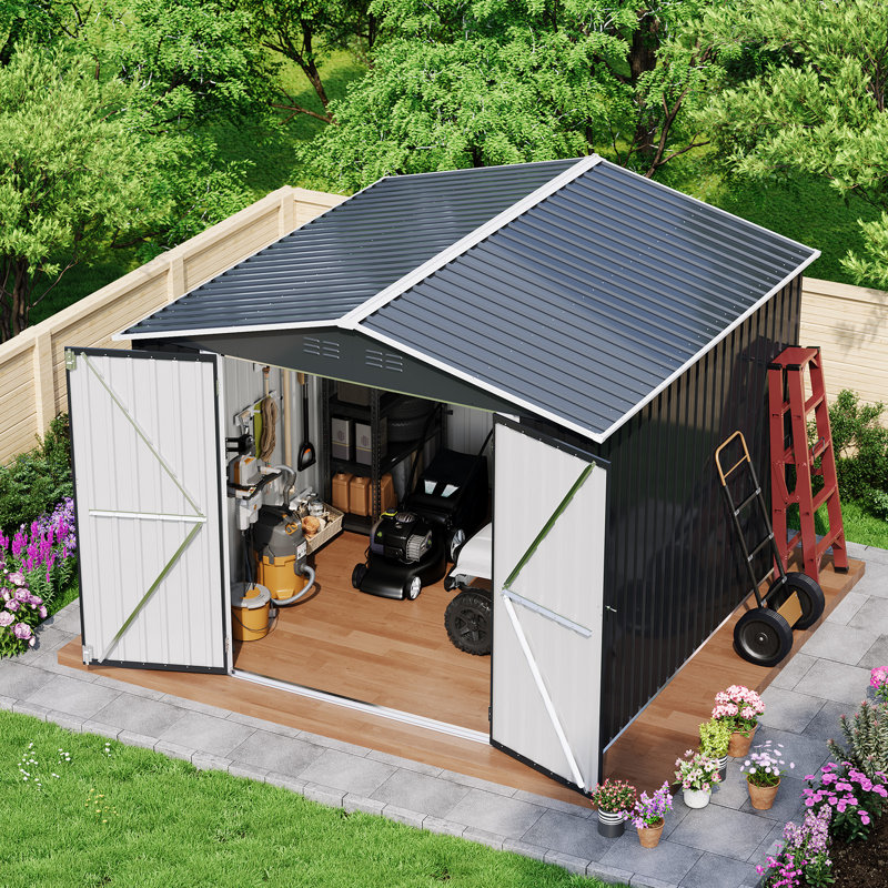 8x8 FT Outdoor Metal Storage Shed, Aluminum Frame Galvanized Steel Tool House with Lockable Door, Waterproof for Garden Backyard Patio