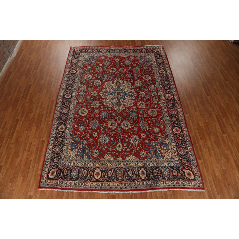 Tapis persan rouge à motif floral en laine Sarouk noué à la main 9 x 13