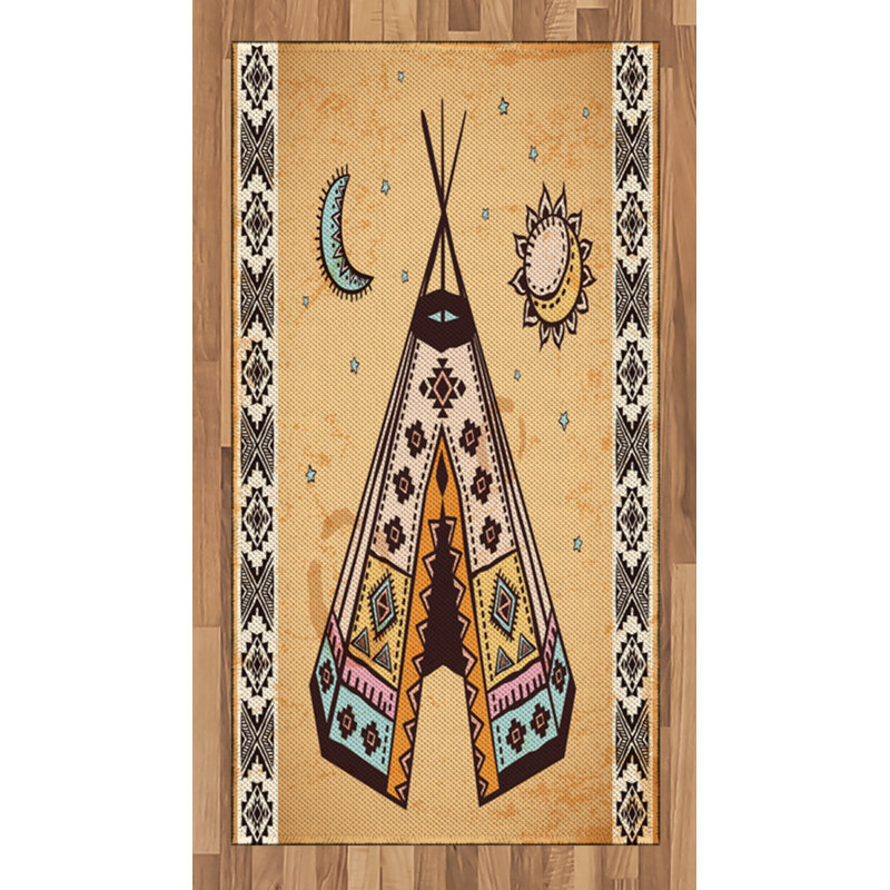 Tapis de zone brune tribal, Rectangle 2 pi 7 po x 5 pi