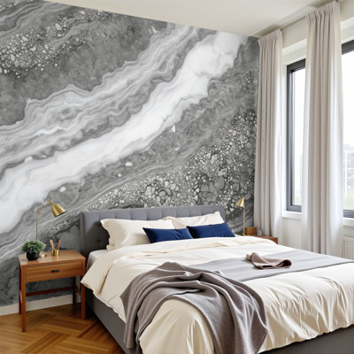 Peel and Stick Wallpaper Abstract Marble Texture Gray White Black Swirls Wall Murals 100"H x 144"W Removable PVC Wall Paper Self-Adhesive Wall Decor for Bedroom Living Room Home Office