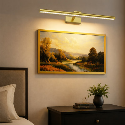 24" Wireless Picture Light with Remote – Dimmable Battery Operated Wall Sconce, Adjustable Color Temperature & Timer for Artwork, Gallery Wall, Bedroom, Gold