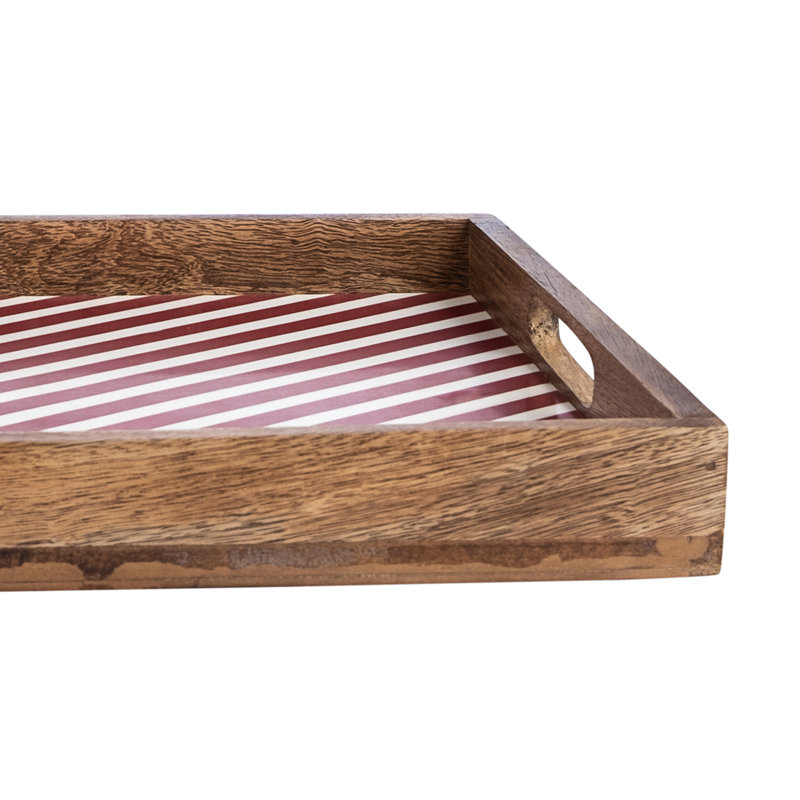 Affan Solid Wood Tray, White/Pink