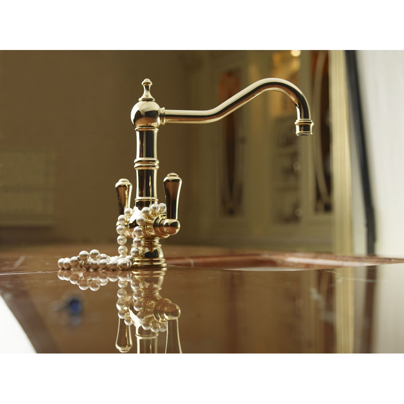 Edwardian™ Mono Two Handle Centerset Single Hole Dual Lever Picardie Bar Faucet, Satin English Gold
