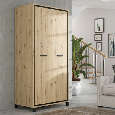 Cerallua 2 Door Wardrobe in Artisan Oak and Black Oak, 100 cm
