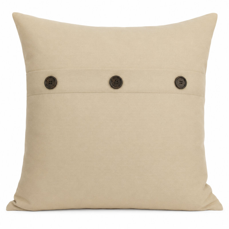 Solid Button Buttons Linen Throw Pillow, Natural
