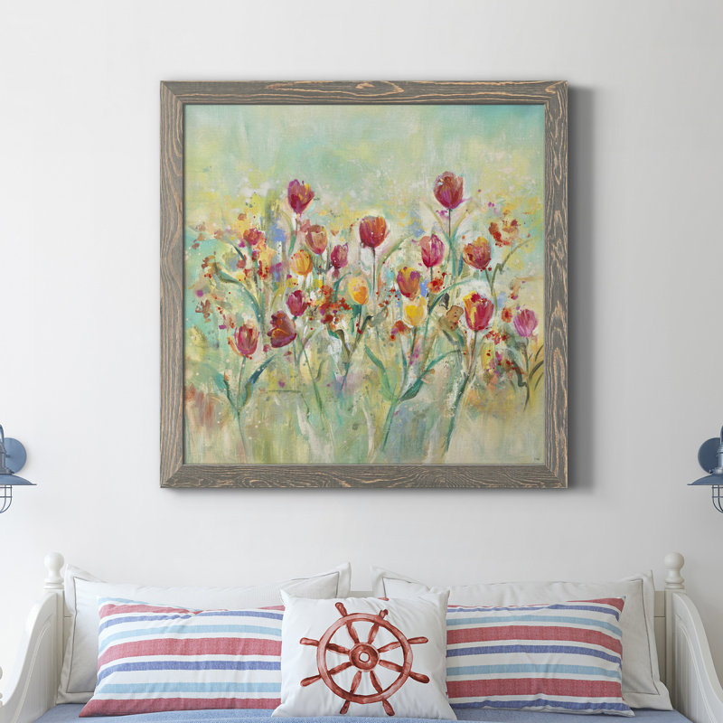 Tulipes d'été - Toile encadrée de qualité supérieure - prête à être accrochée, H 31,5 po x l 31,5 po x P 1,5 po, Encadré gris