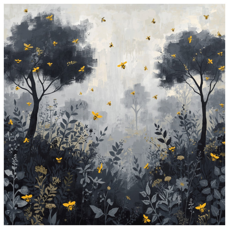 Gray Trees With Bees Duvet Covers, King