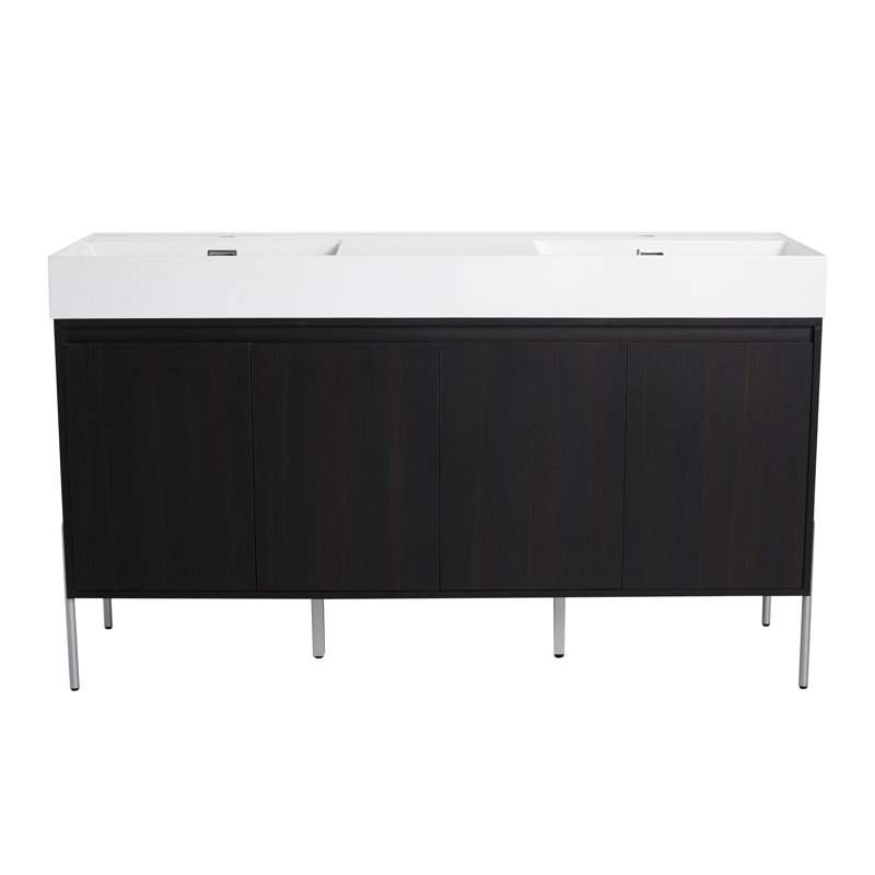 Ensemble de meuble-lavabo sur pied 60 po avec lavabo double en résine Chirley