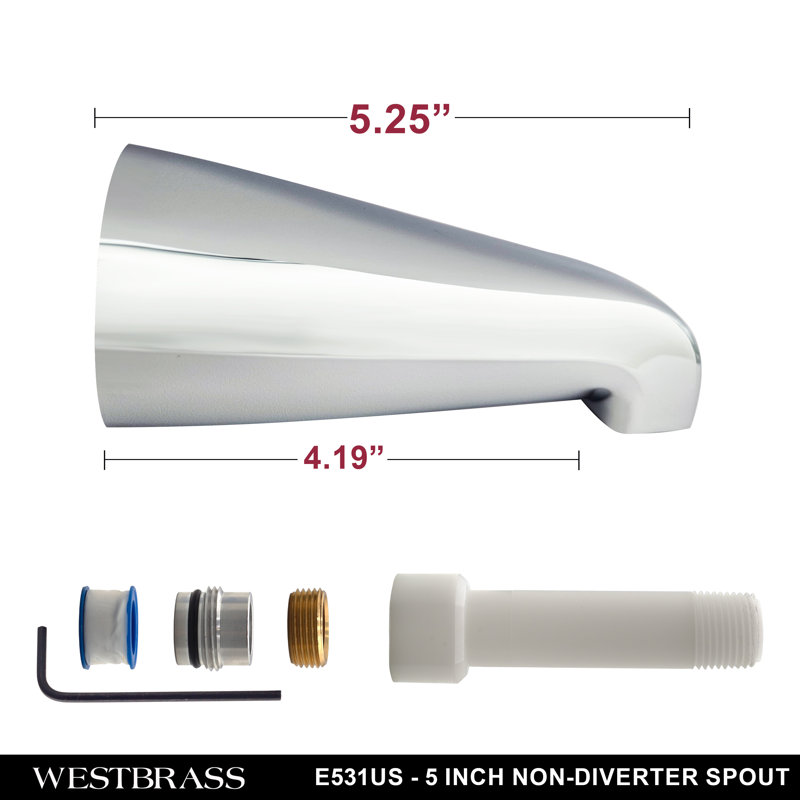 Universal Fit 5-1/4" Wall Mount Tub Spout, Zinc, Polished Chrome