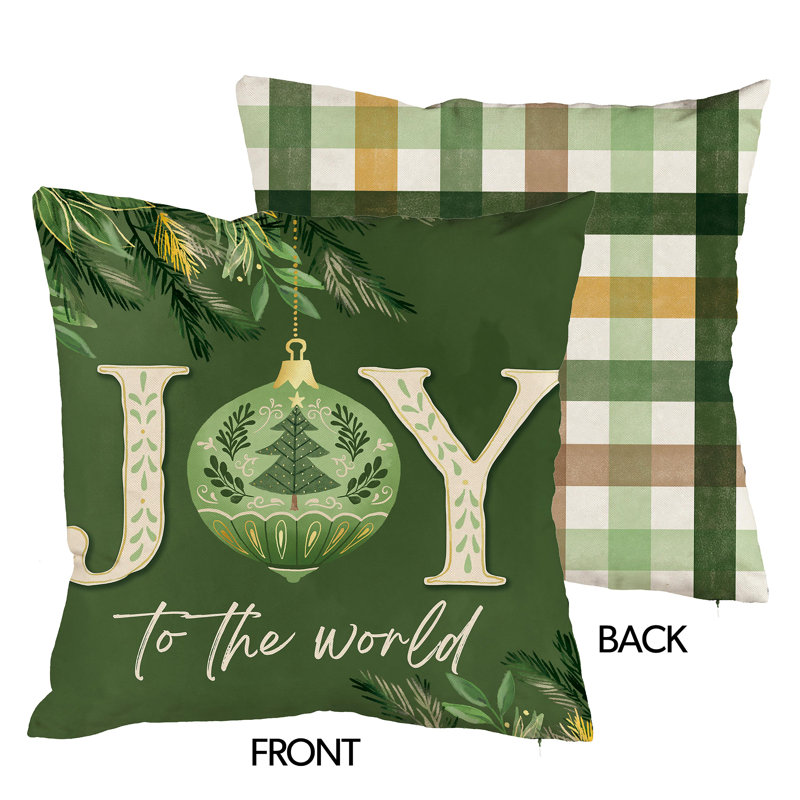 Bunny Lumbar Pillow, Square 18", Tan/Green/White Plaid