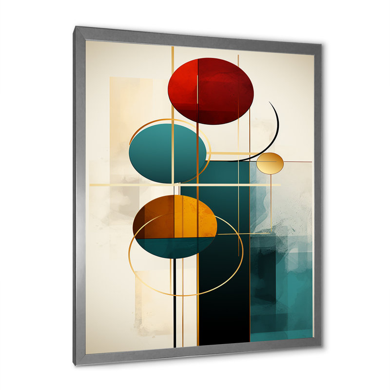 «Rising with the New Moon Geometrics Retro Blue I», reproduction, H 44 po x l 34 po x P 1,5 po, Cadre simple argenté