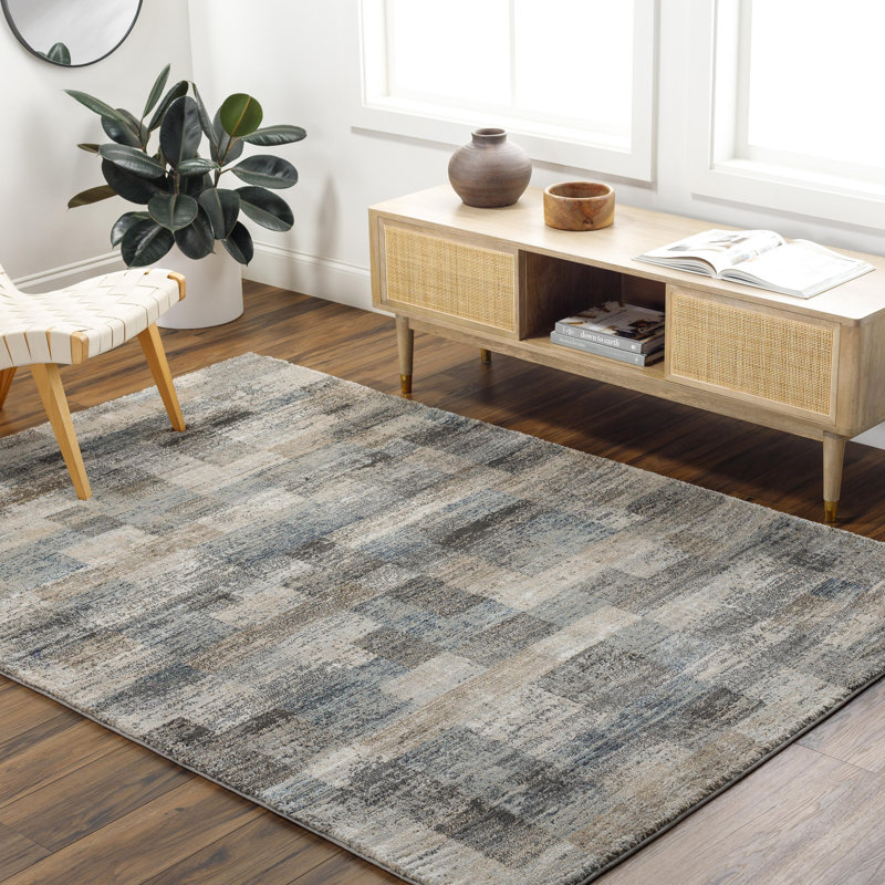Tapis brun rectangulaire en polypropylène / polyester tissé à la machine Brod, Rectangle 6 pi 7 po x 9 pi