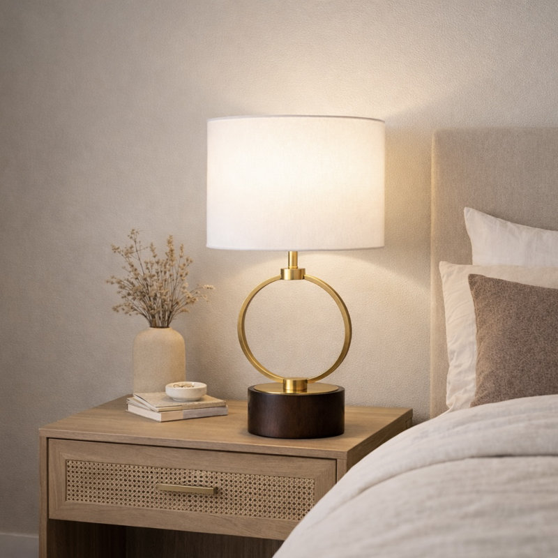 Lampe de table circulaire en métal Blagiu avec ombre de cylindre