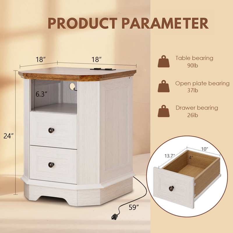 2-Drawer Nightstand, White