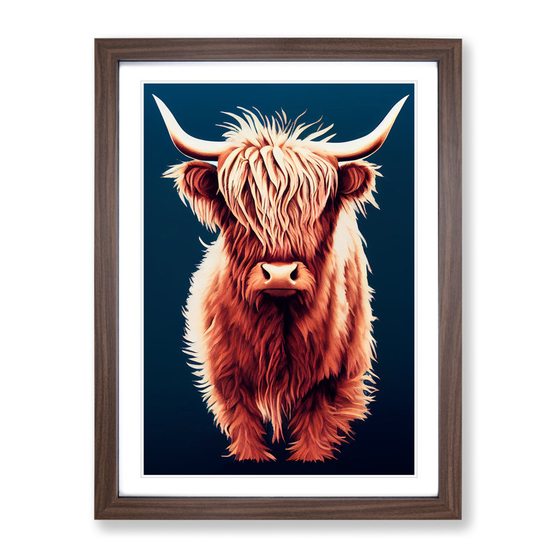 XV1022-4351X Superb Highland Cow - Single Picture Frame Painting, 34cm H x 25cm W x 2cm D, Walnut