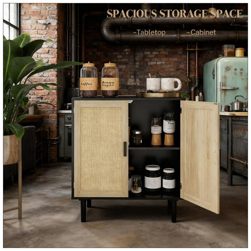 Buffet de 31,5 po avec 2 portes et tablettes en rotin