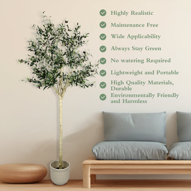 Artificial Olive Tree Natural Olive, 90'' H X 7.3'' W X 7.3'' D