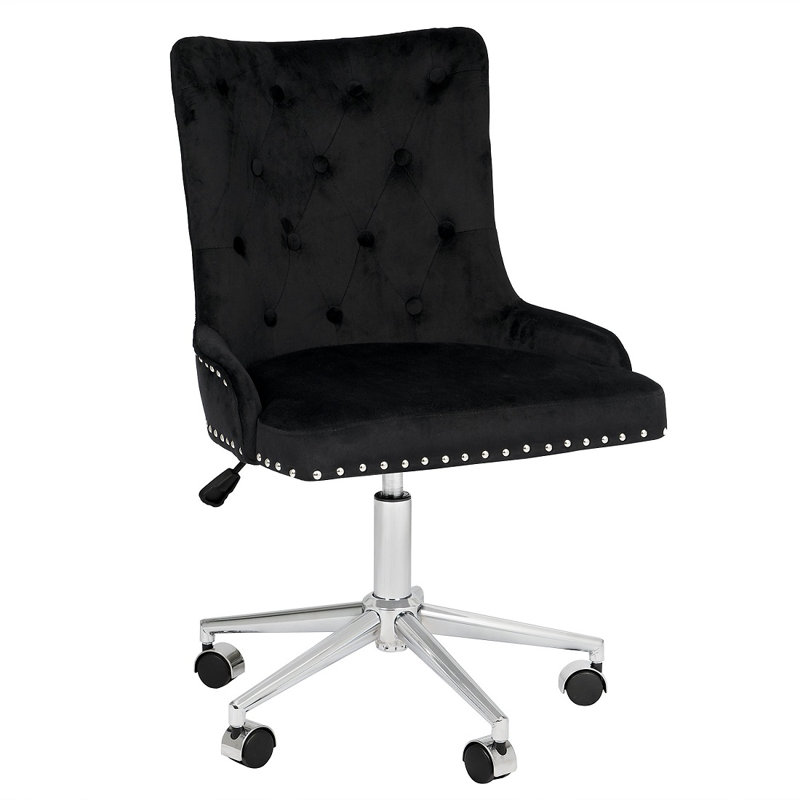 Elise Tufted Vanity Chair with Velvet Armless Cushion Seat, 360 Degree Swivel Chair for Makeup, Black